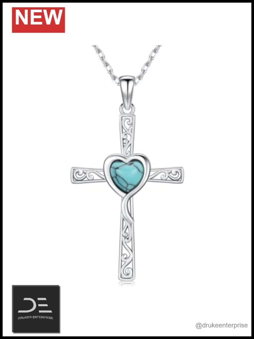 Sterling Silver Turquoise Cross Pendant Necklace Christian Jewelry Gift